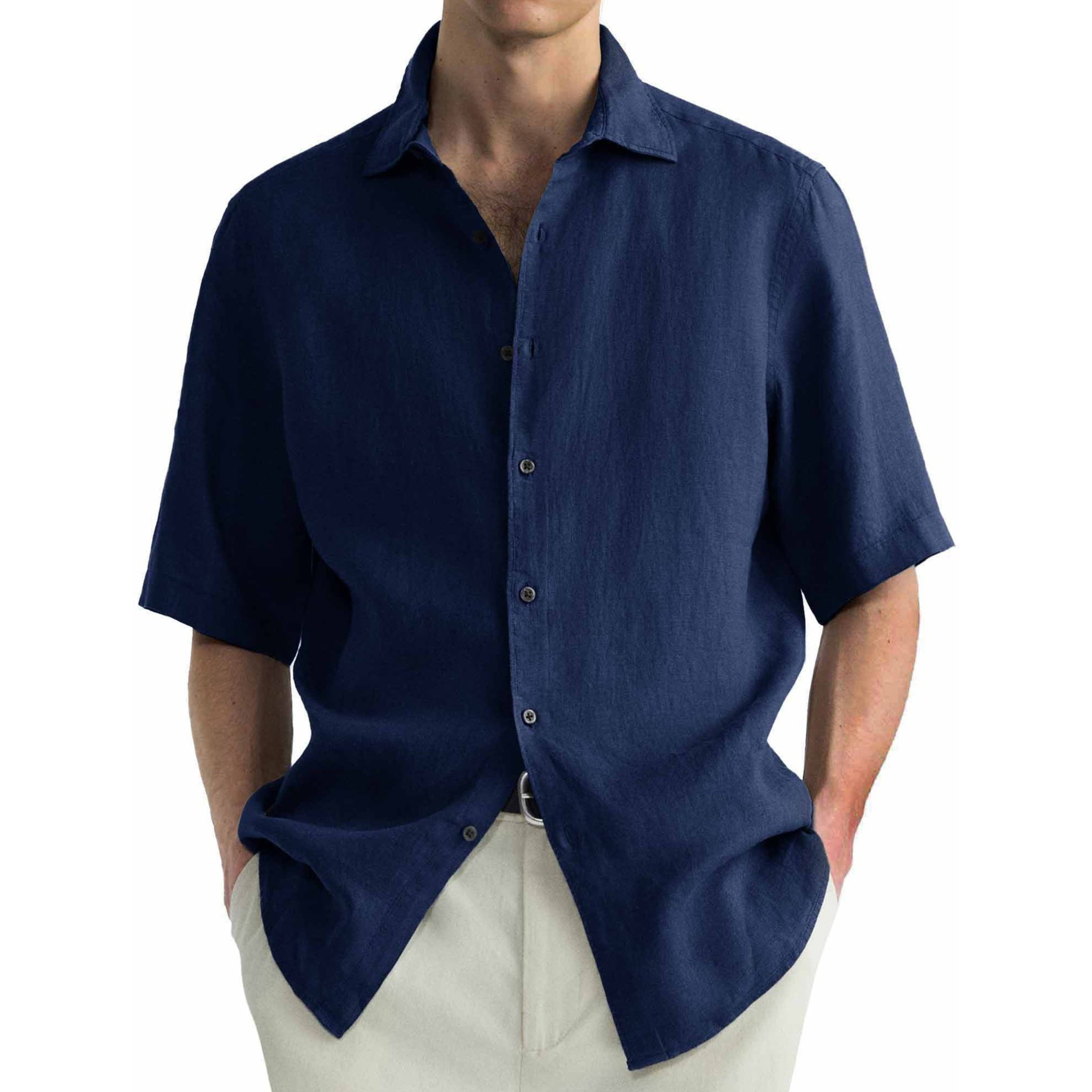 Chemise à manches courtes en coton lavé pour hommes, décontractée et confortable