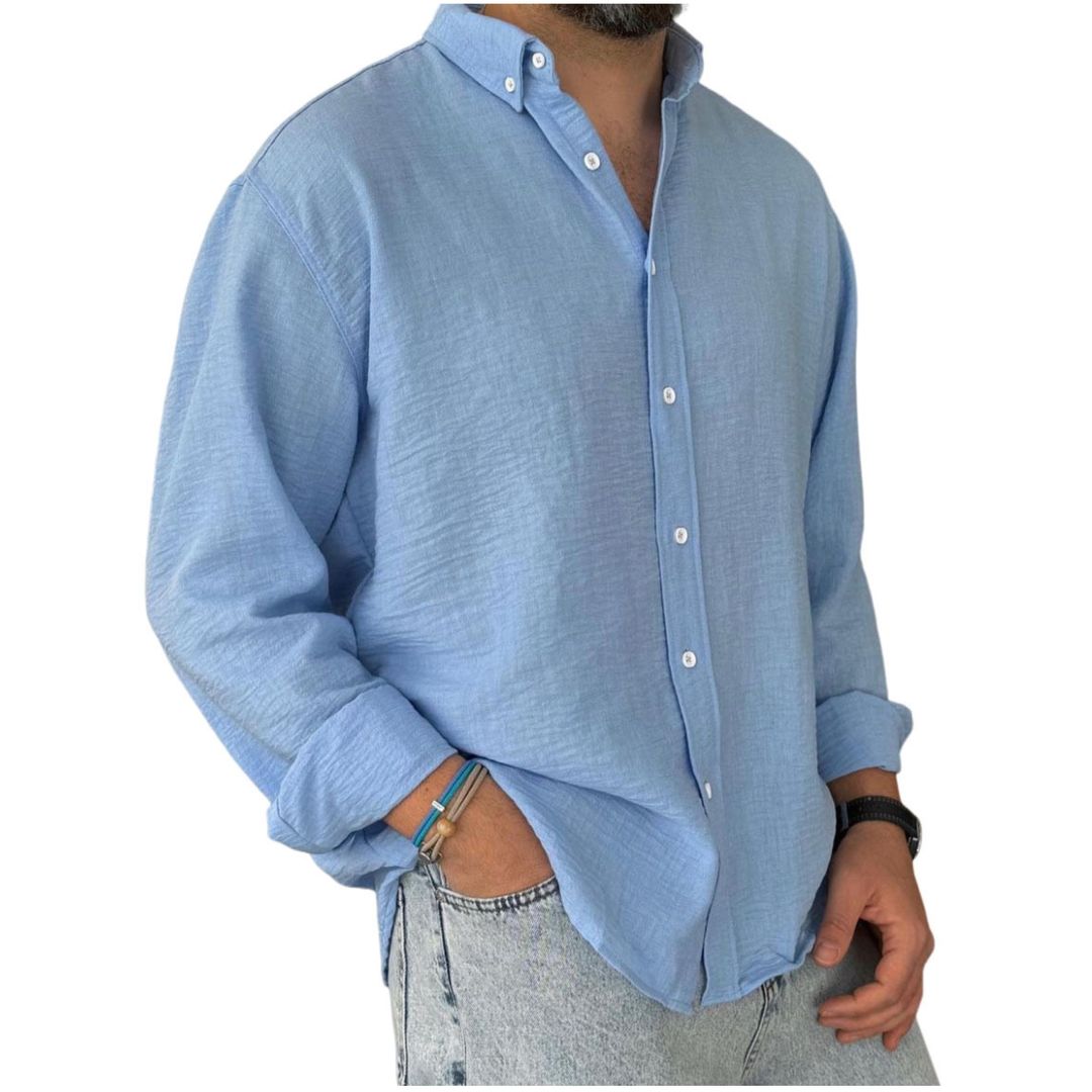Chemise en Coton à Manches Longues pour Homme