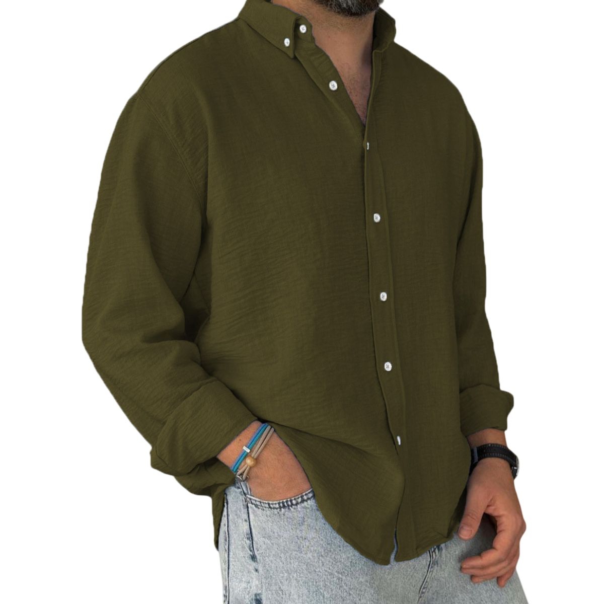 Chemise en Coton à Manches Longues pour Homme