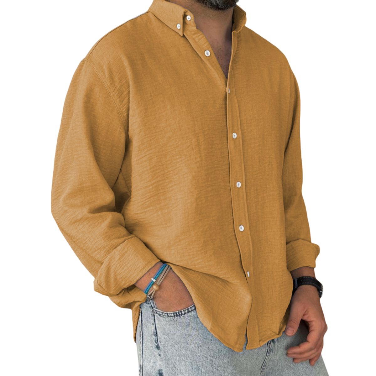 Chemise en Coton à Manches Longues pour Homme
