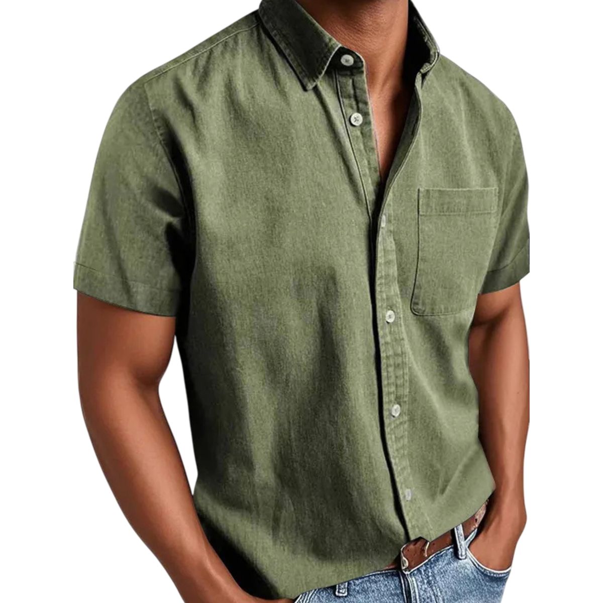 Chemise à manches courtes en coton vintage lavé pour hommes