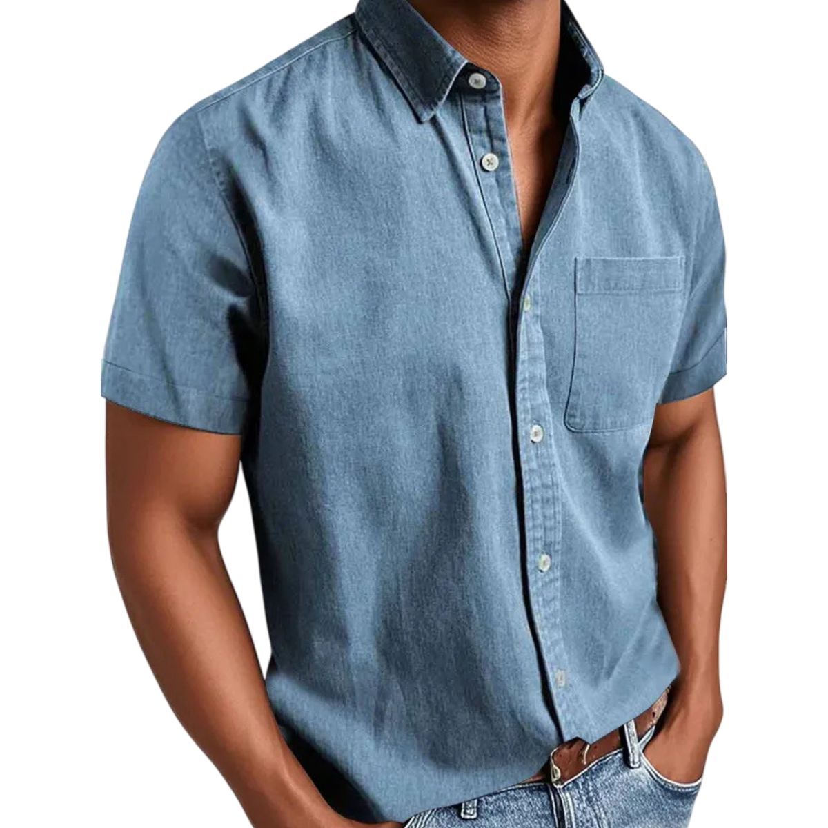 Chemise à manches courtes en coton vintage lavé pour hommes