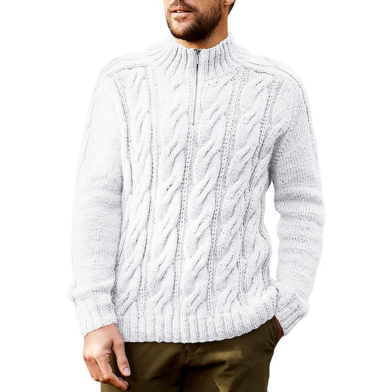 Pull à col zippé mi-haut en tricot torsadé pour hommes