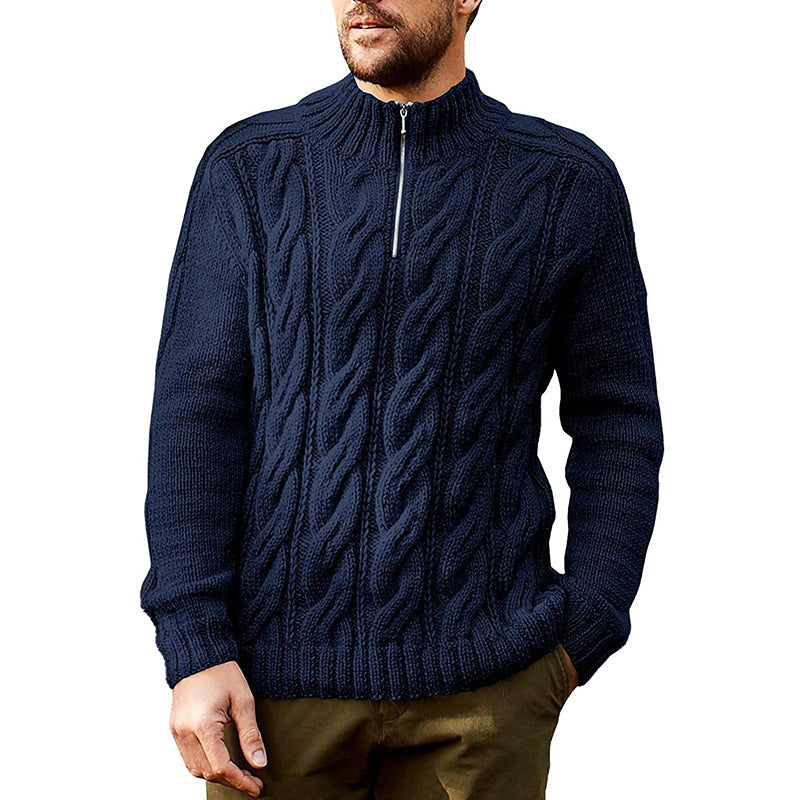 Pull à col zippé mi-haut en tricot torsadé pour hommes