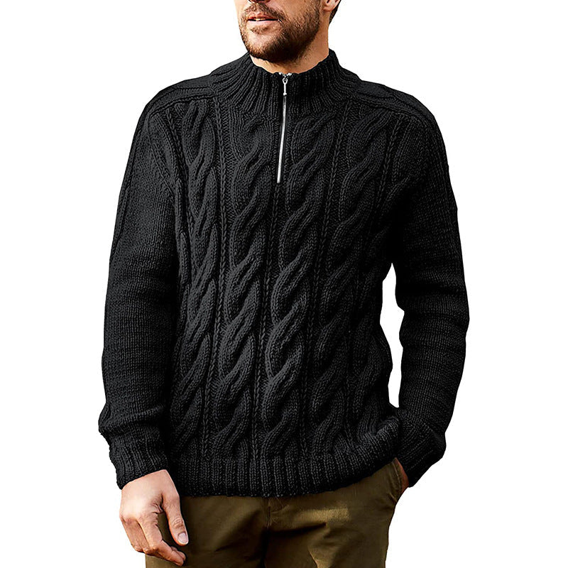 Pull à col zippé mi-haut en tricot torsadé pour hommes