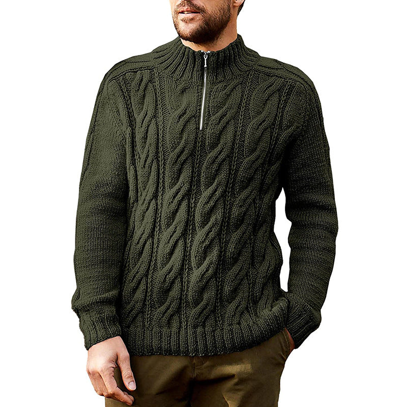 Pull à col zippé mi-haut en tricot torsadé pour hommes