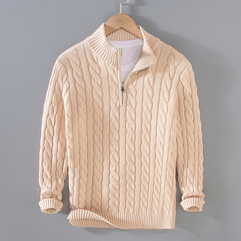 Pull zippé en tricot torsadé pour hommes