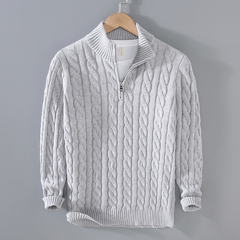 Pull zippé en tricot torsadé pour hommes