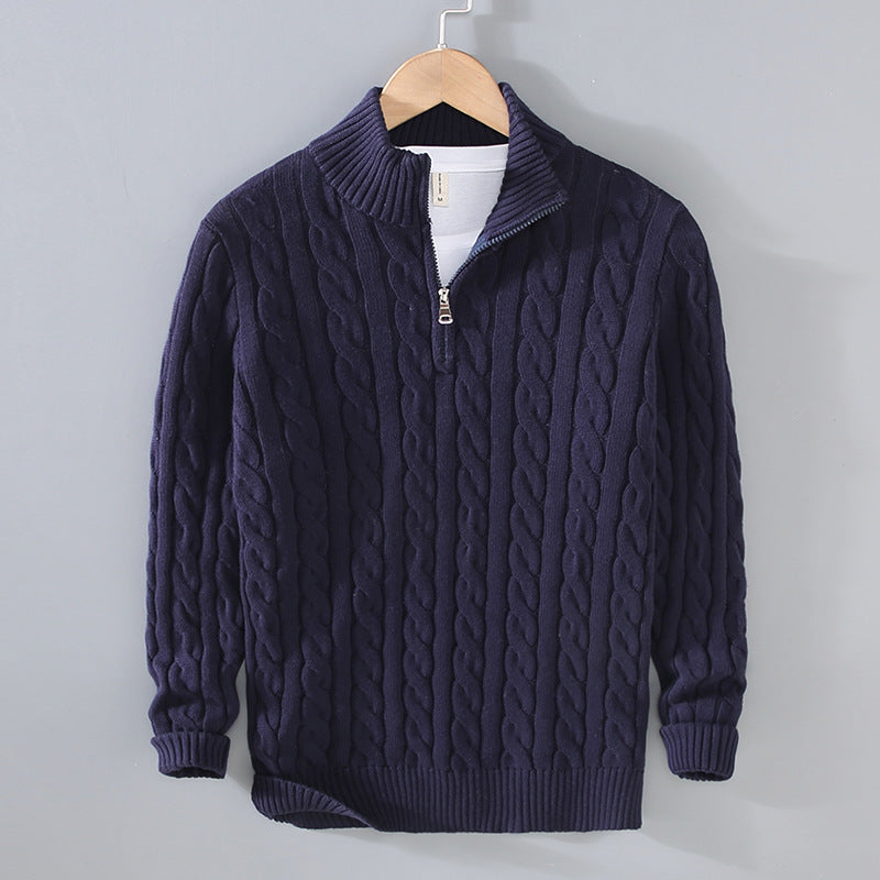 Pull zippé en tricot torsadé pour hommes