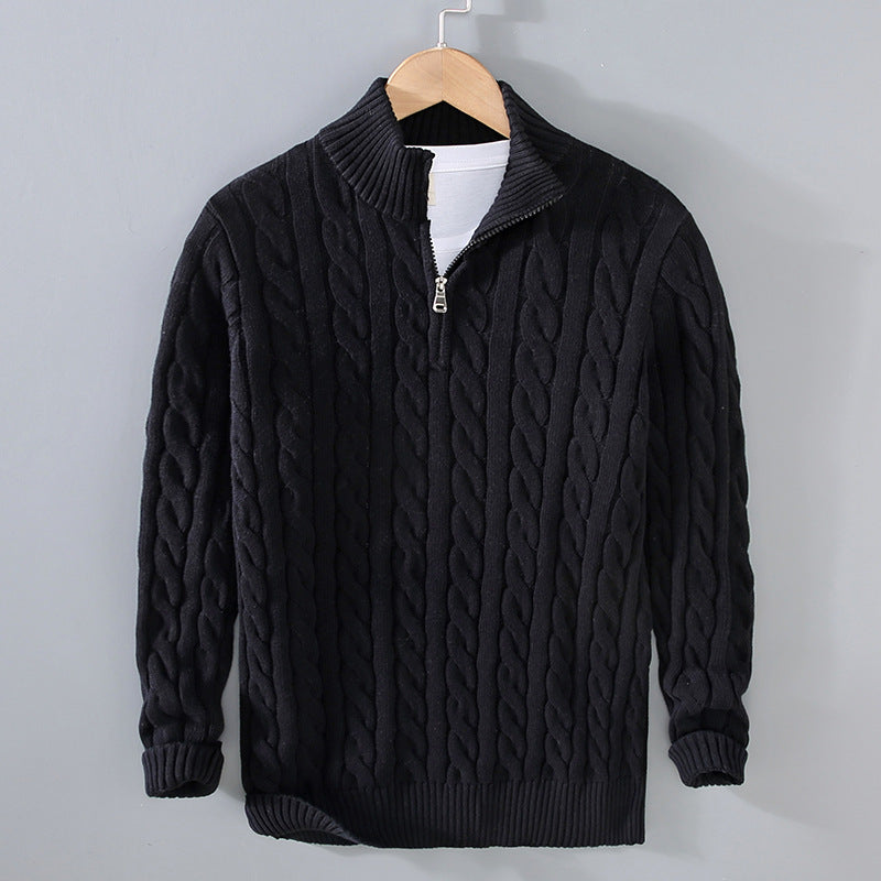 Pull zippé en tricot torsadé pour hommes