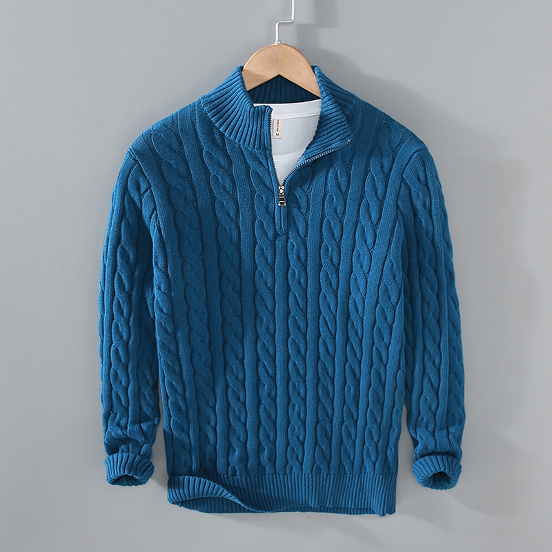 Pull zippé en tricot torsadé pour hommes