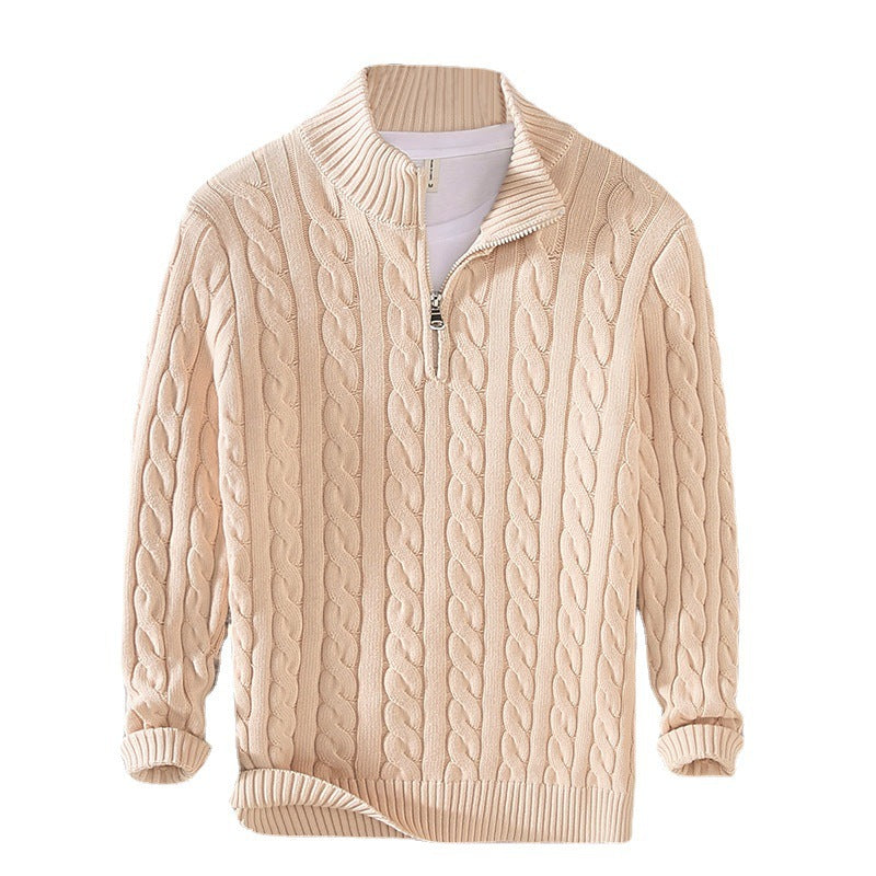 Pull zippé en tricot torsadé pour hommes