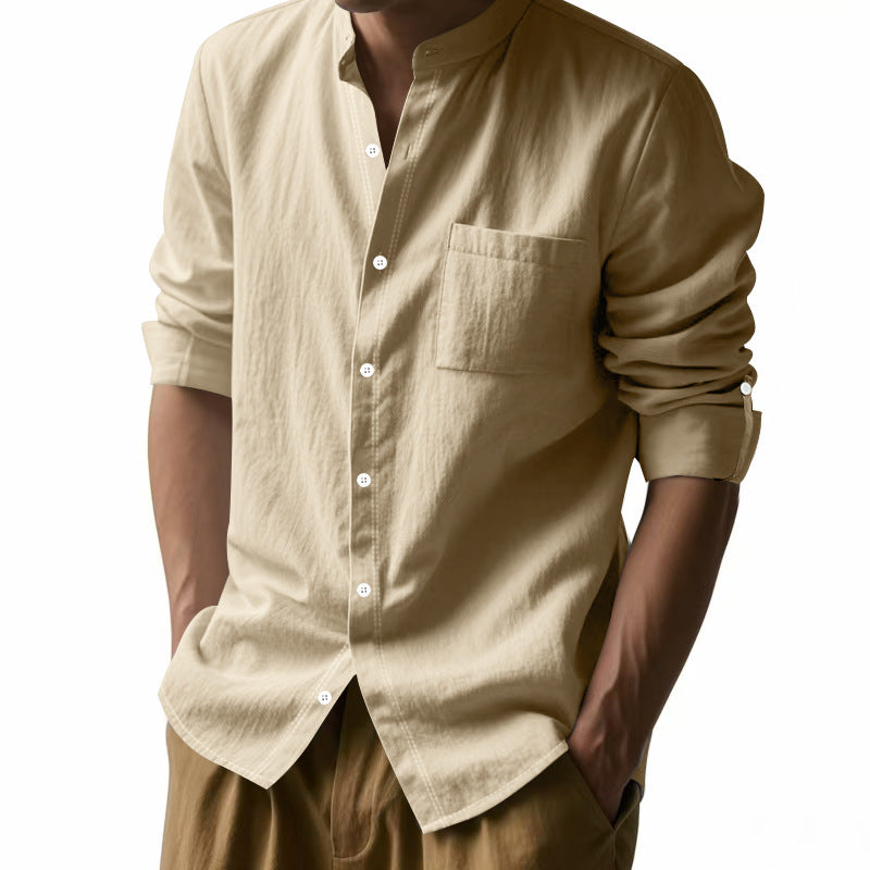 Chemise à col en lin léger pour hommes