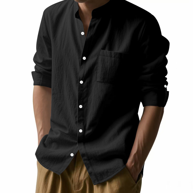 Chemise à col en lin léger pour hommes