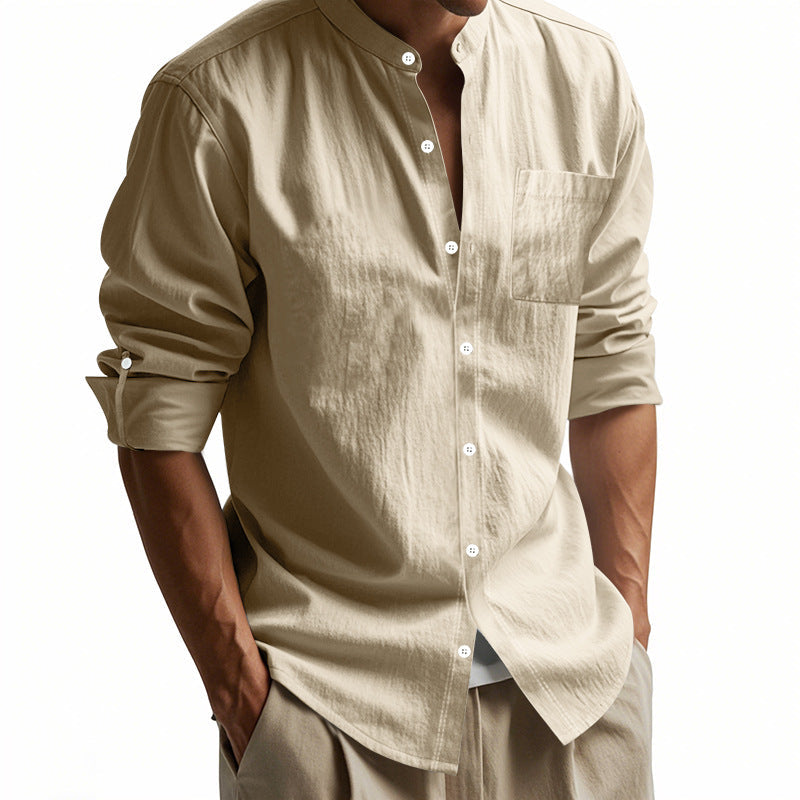 Chemise à col en lin léger pour hommes