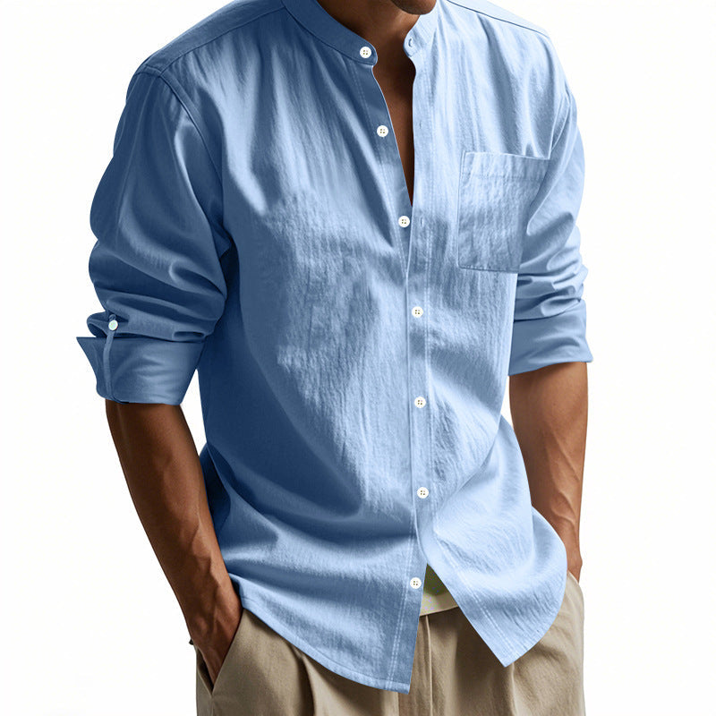 Chemise à col en lin léger pour hommes