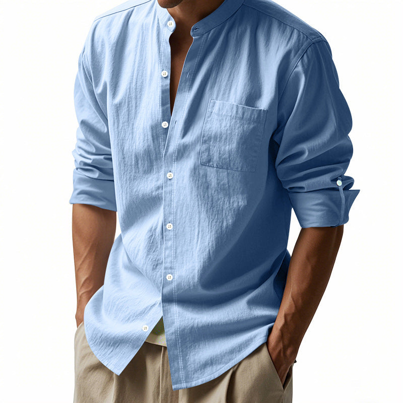 Chemise à col en lin léger pour hommes