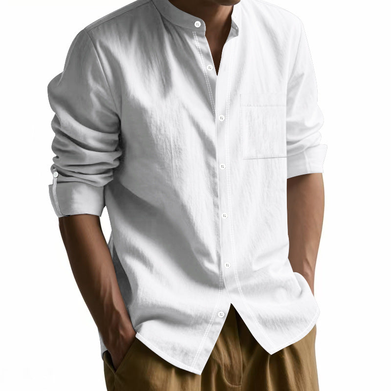 Chemise à col en lin léger pour hommes