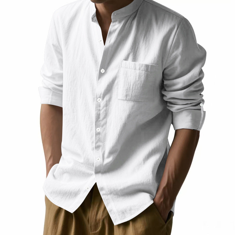 Chemise à col en lin léger pour hommes