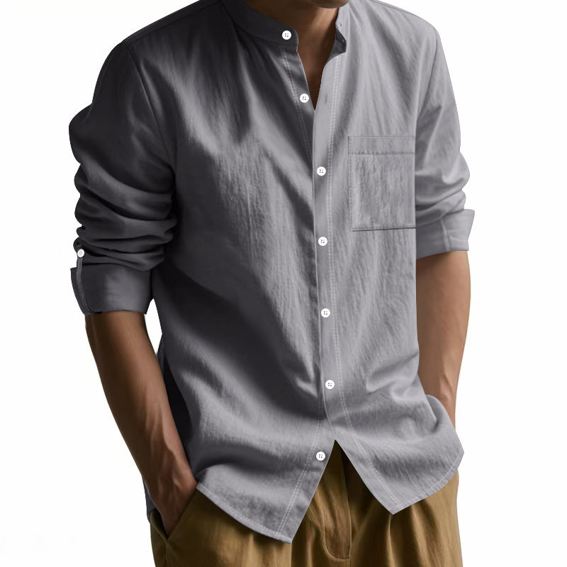 Chemise à col en lin léger pour hommes