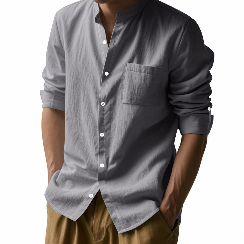 Chemise à col en lin léger pour hommes