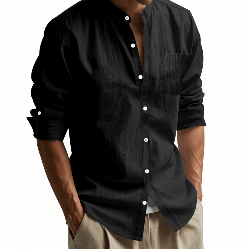 Chemise à col en lin léger pour hommes