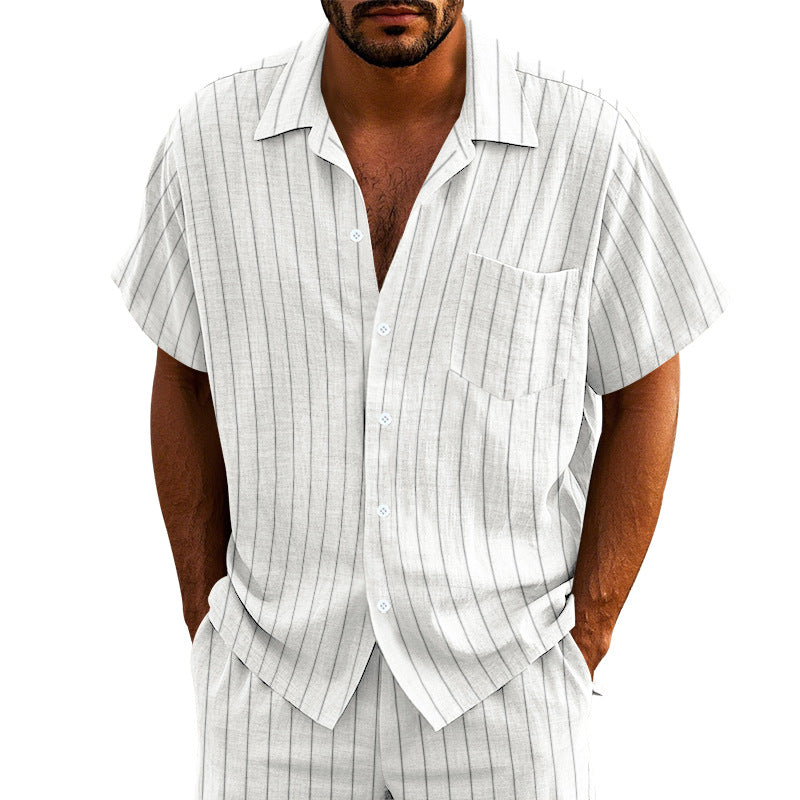 Chemise à Manches Courtes Rayée en Lin pour Hommes
