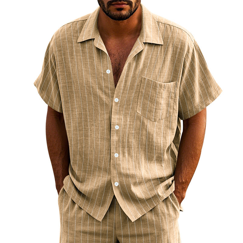Chemise à Manches Courtes Rayée en Lin pour Hommes