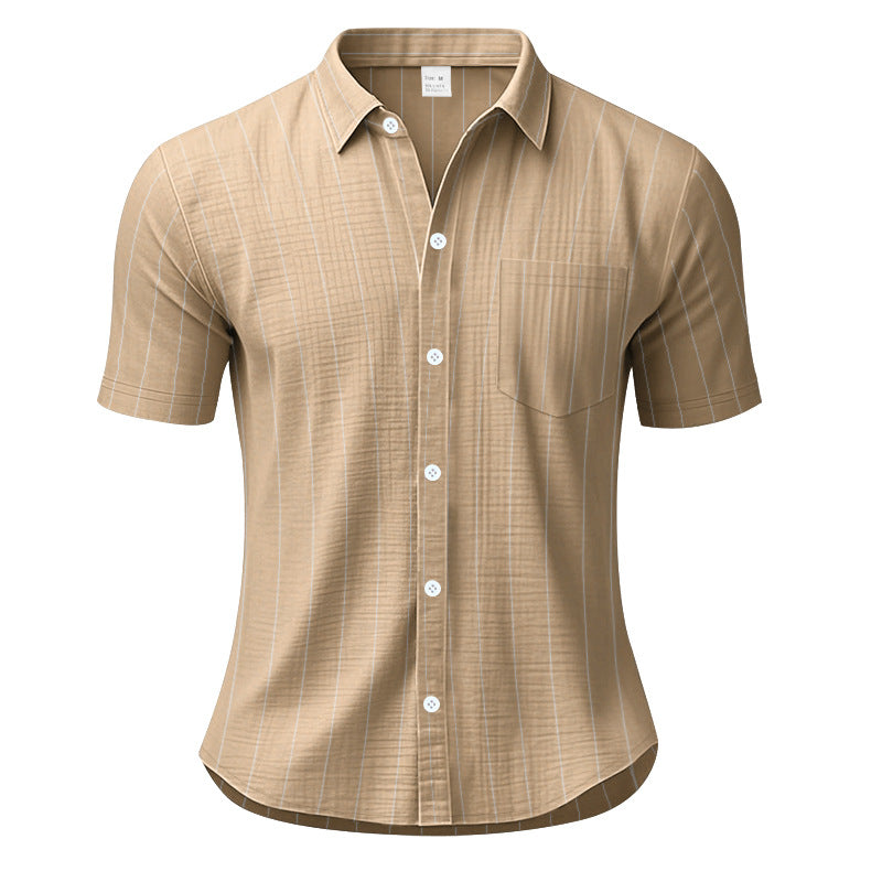 Chemise à Manches Courtes Rayée en Lin pour Hommes