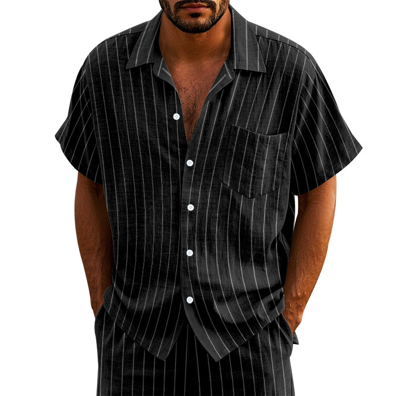 Chemise à Manches Courtes Rayée en Lin pour Hommes