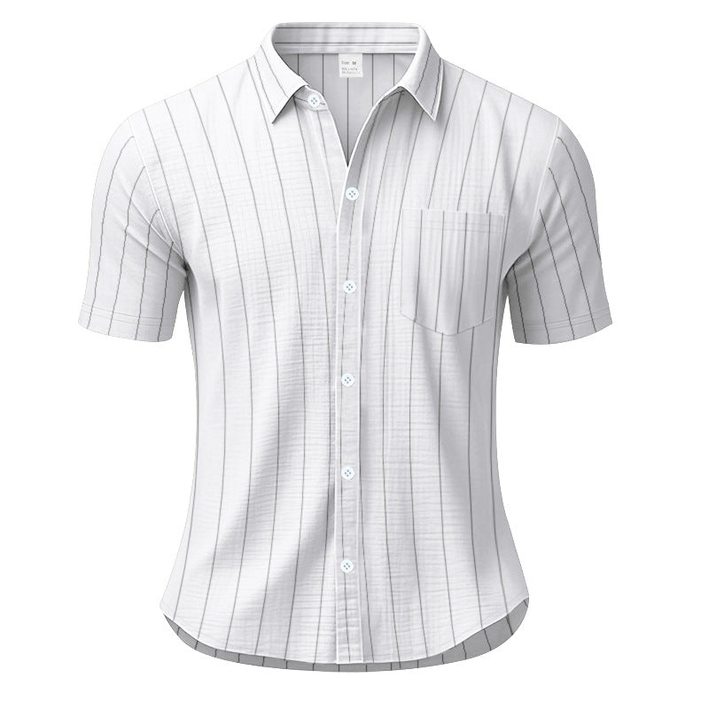 Chemise à Manches Courtes Rayée en Lin pour Hommes