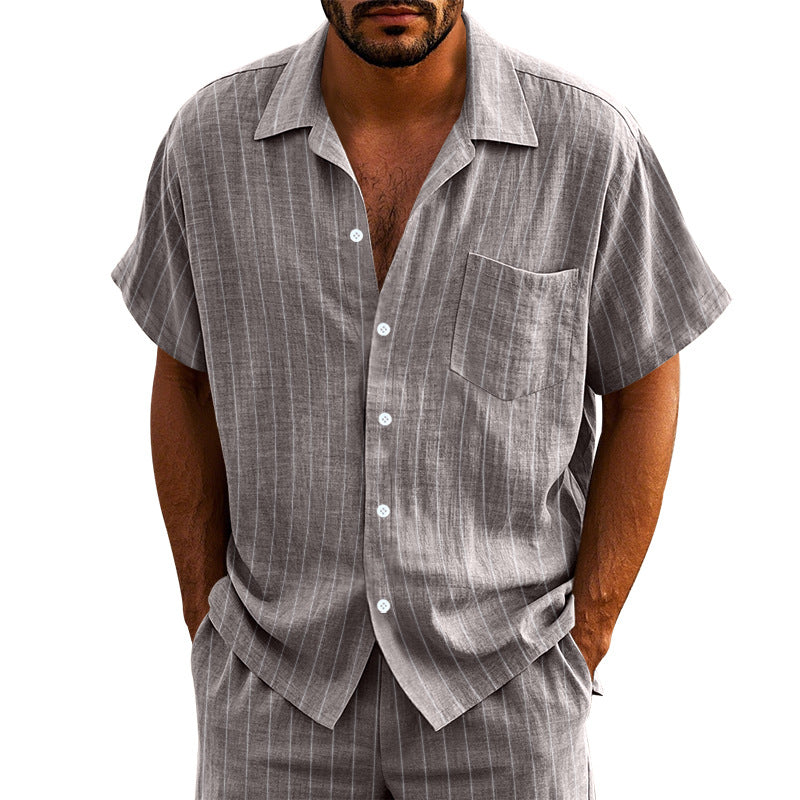 Chemise à Manches Courtes Rayée en Lin pour Hommes