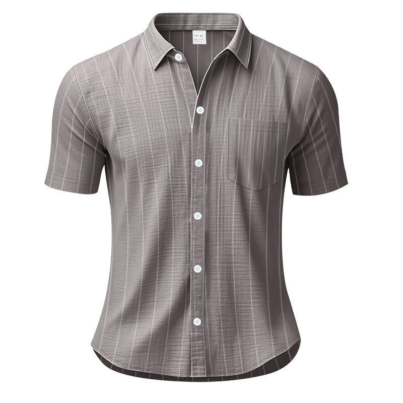 Chemise à Manches Courtes Rayée en Lin pour Hommes