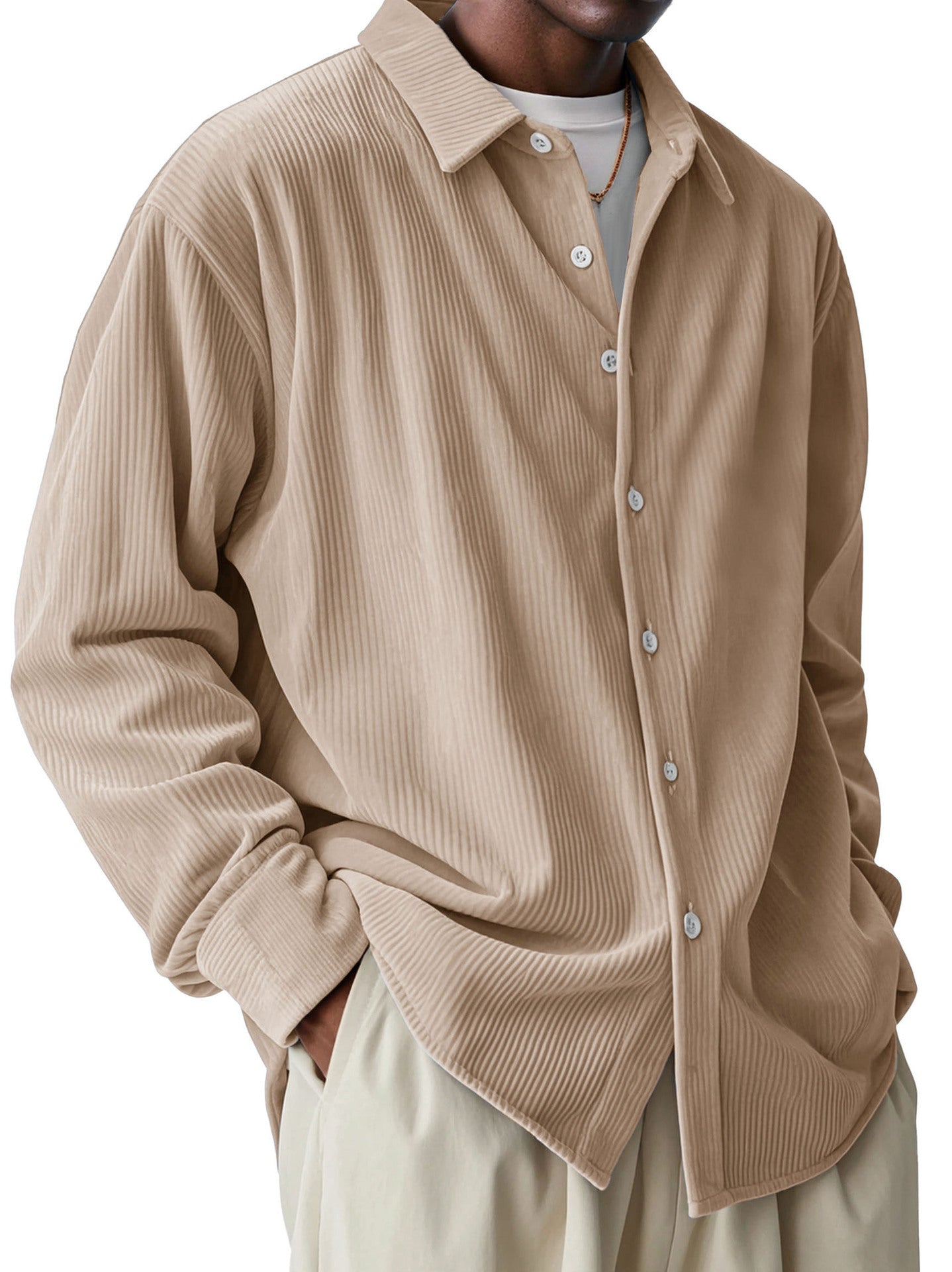 Chemise légère à manches longues avec texture plissée pour hommes