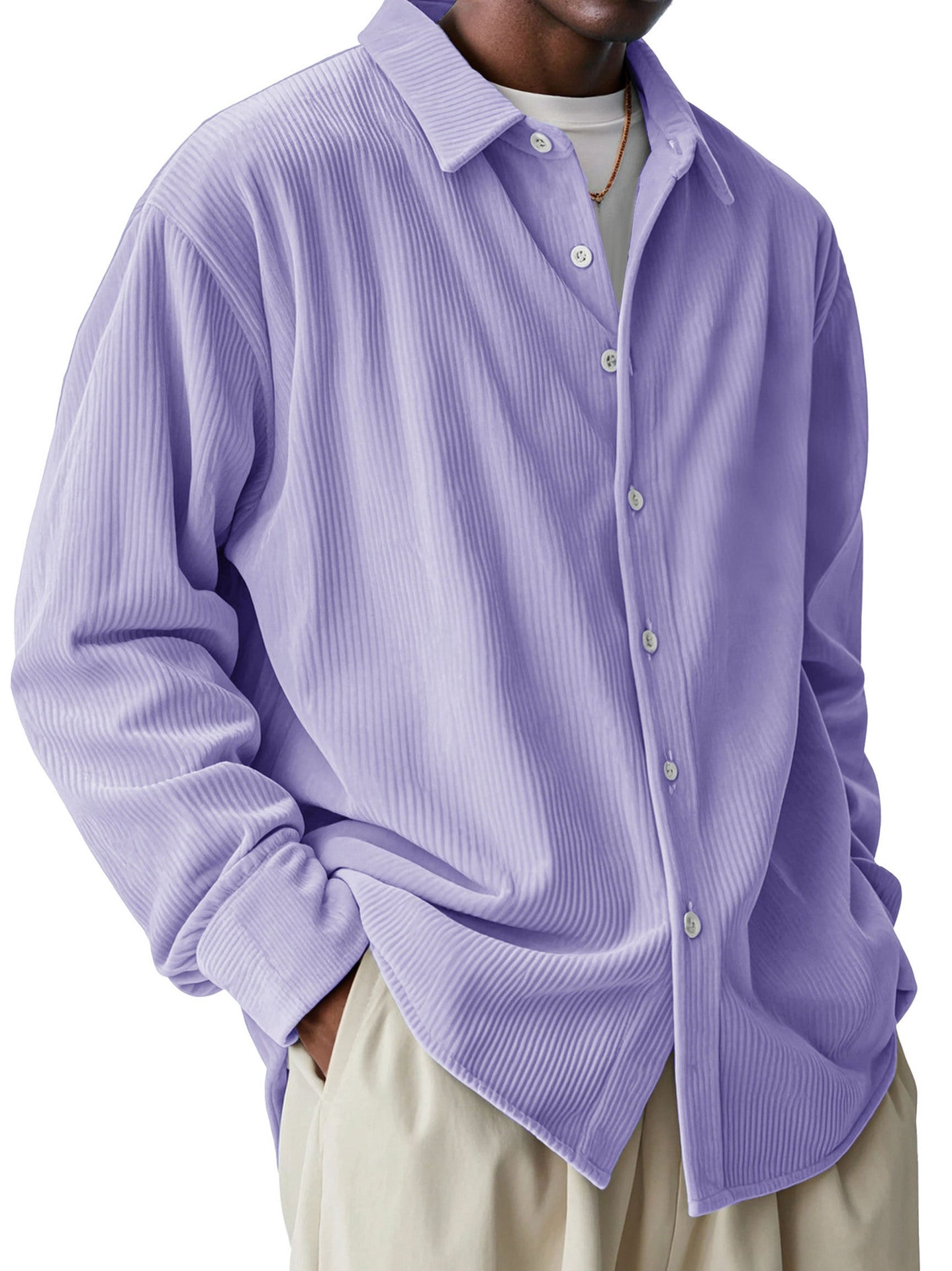 Chemise légère à manches longues avec texture plissée pour hommes
