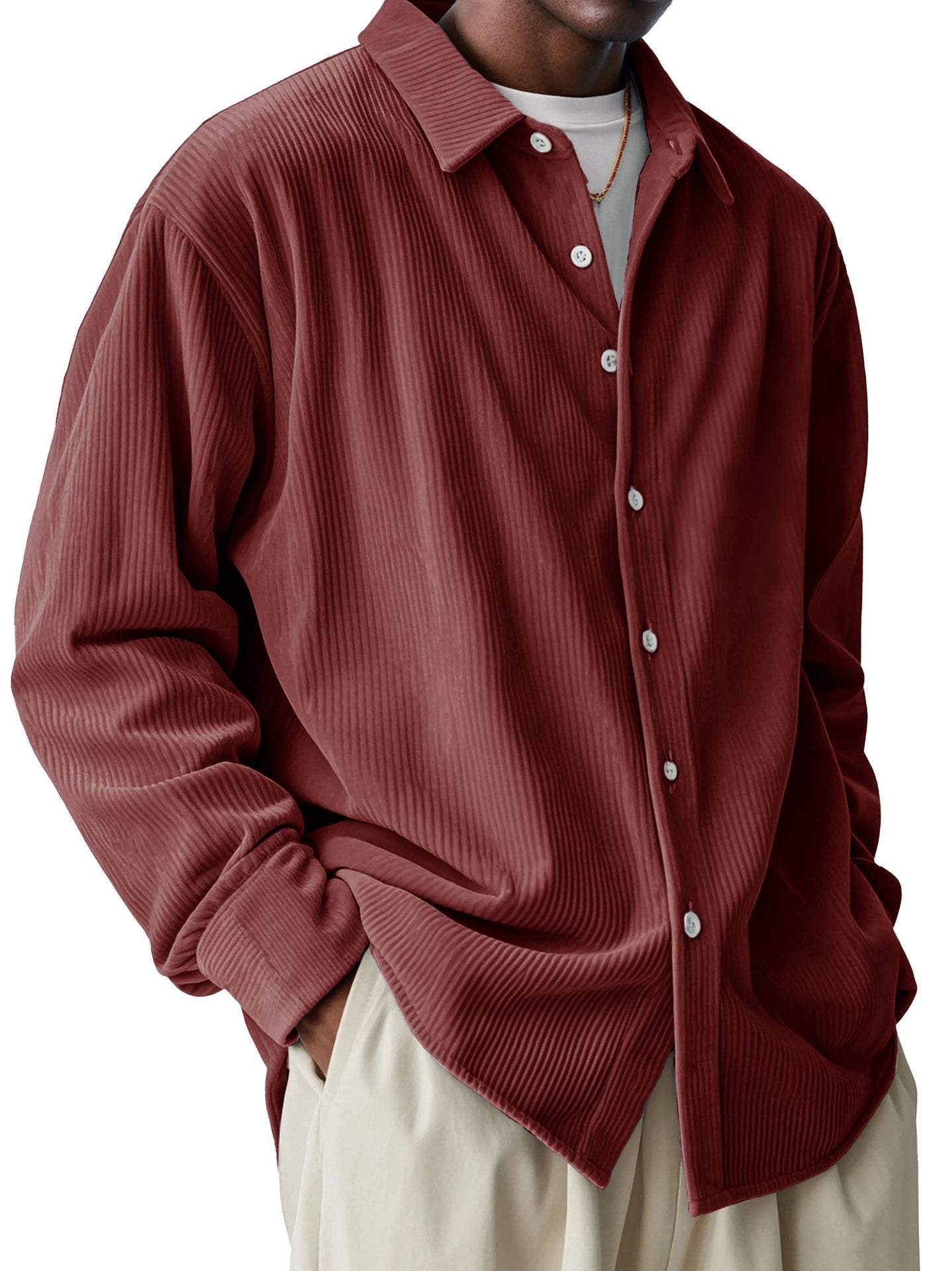 Chemise légère à manches longues avec texture plissée pour hommes