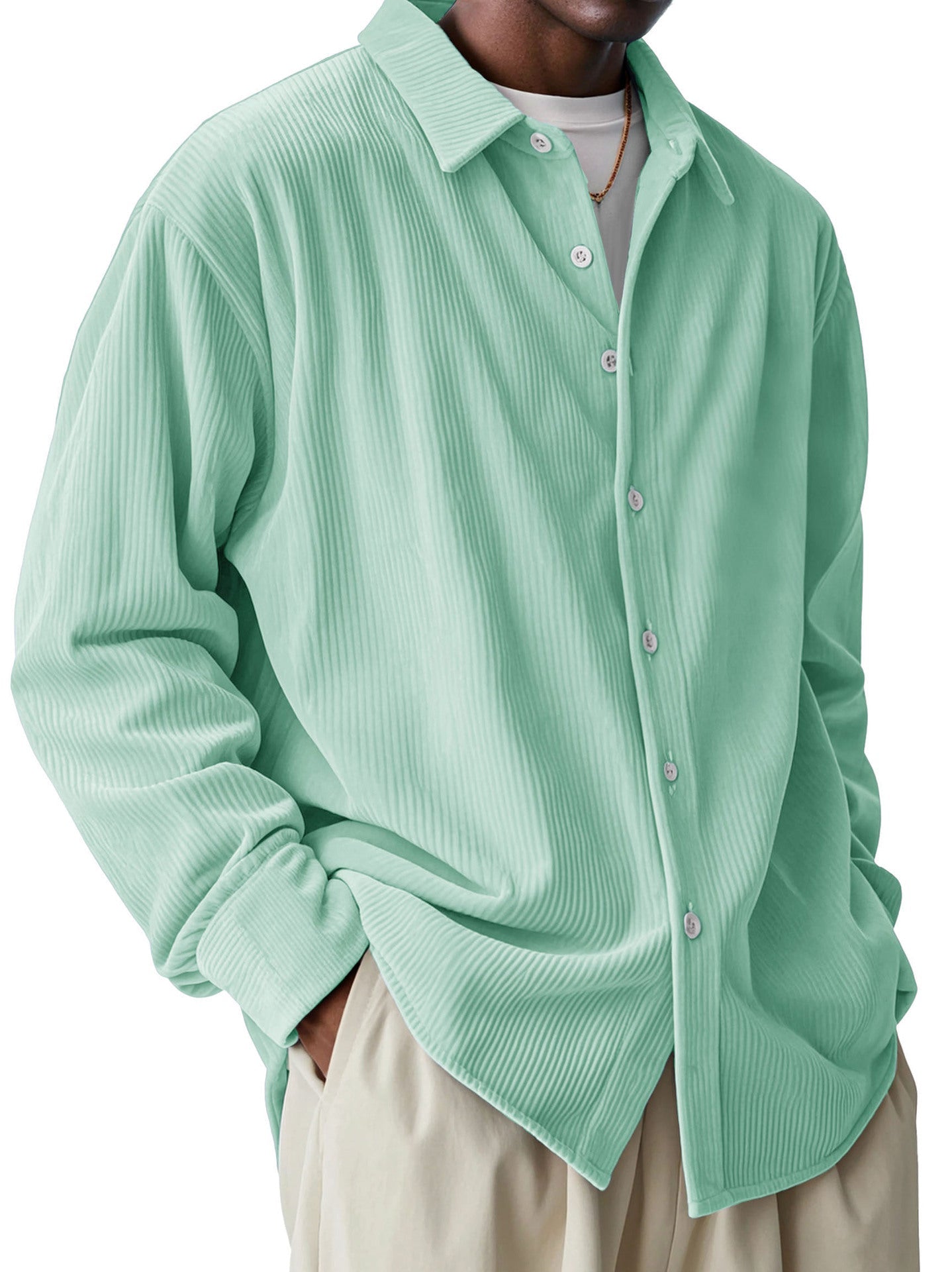 Chemise légère à manches longues avec texture plissée pour hommes