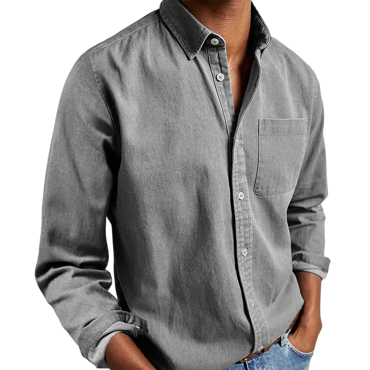 Chemise à Boutons en Pur Coton Lavé Vintage pour Hommes