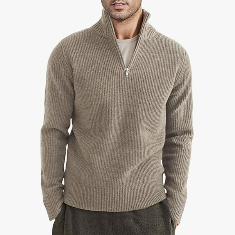 Pull zippé décontracté en tricot côtelé pour hommes