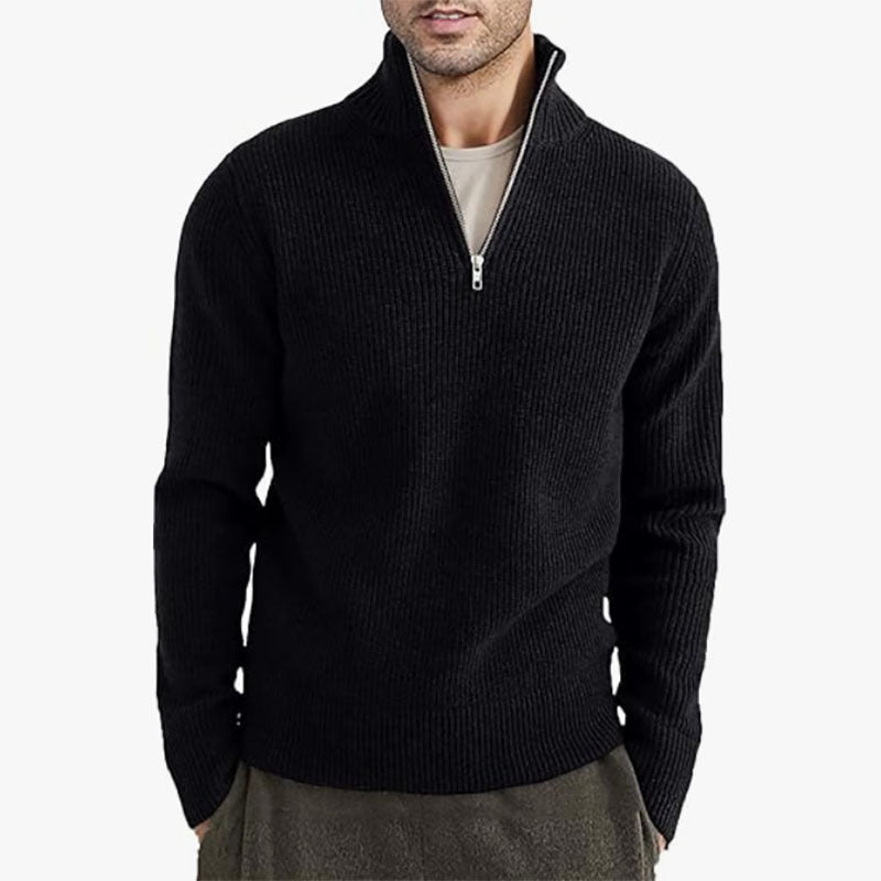 Pull zippé décontracté en tricot côtelé pour hommes