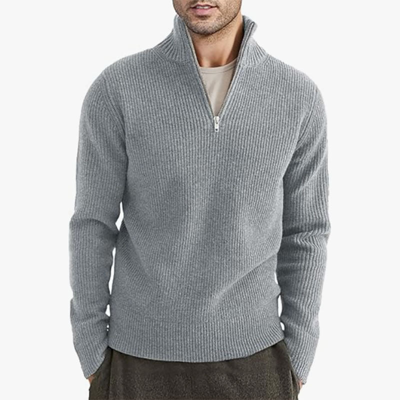 Pull zippé décontracté en tricot côtelé pour hommes