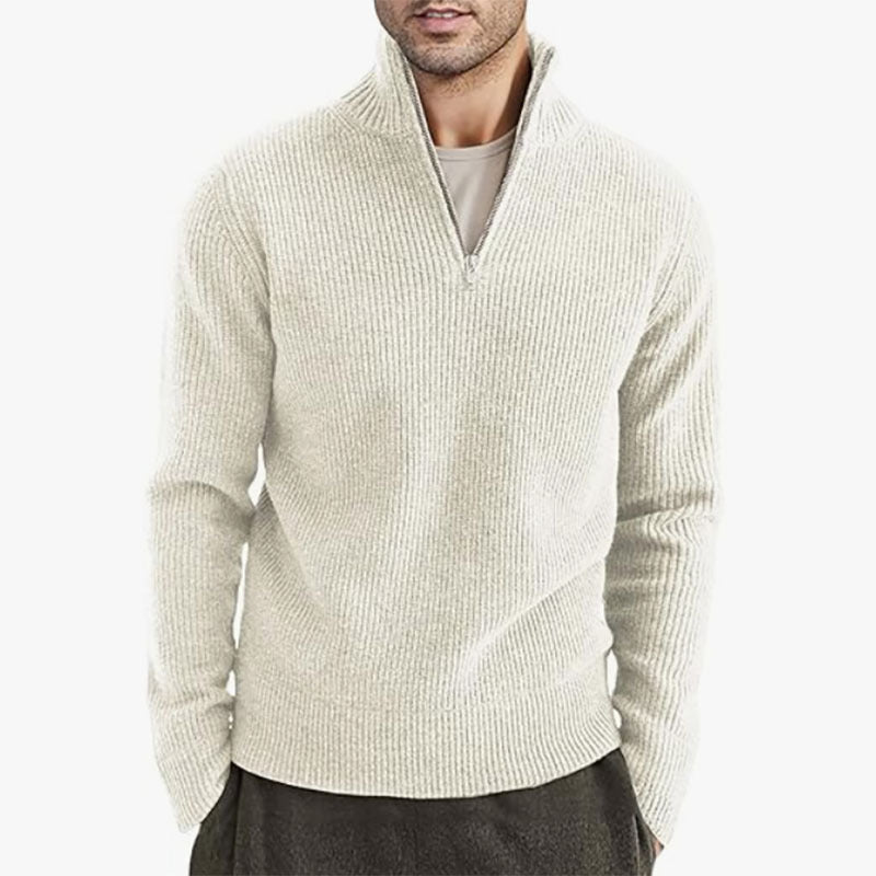 Pull zippé décontracté en tricot côtelé pour hommes