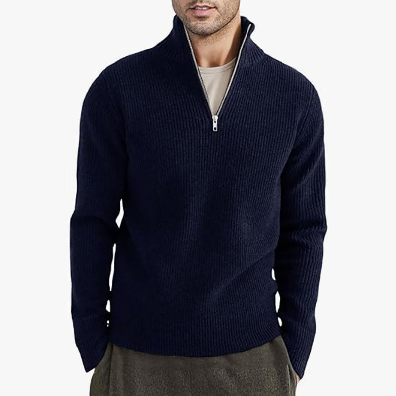 Pull zippé décontracté en tricot côtelé pour hommes