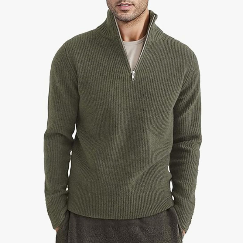 Pull zippé décontracté en tricot côtelé pour hommes