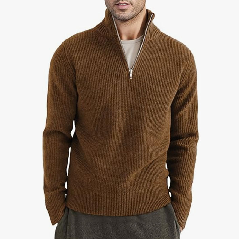 Pull zippé décontracté en tricot côtelé pour hommes