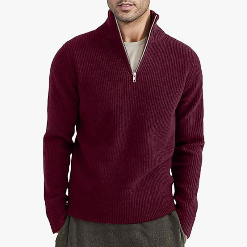 Pull zippé décontracté en tricot côtelé pour hommes