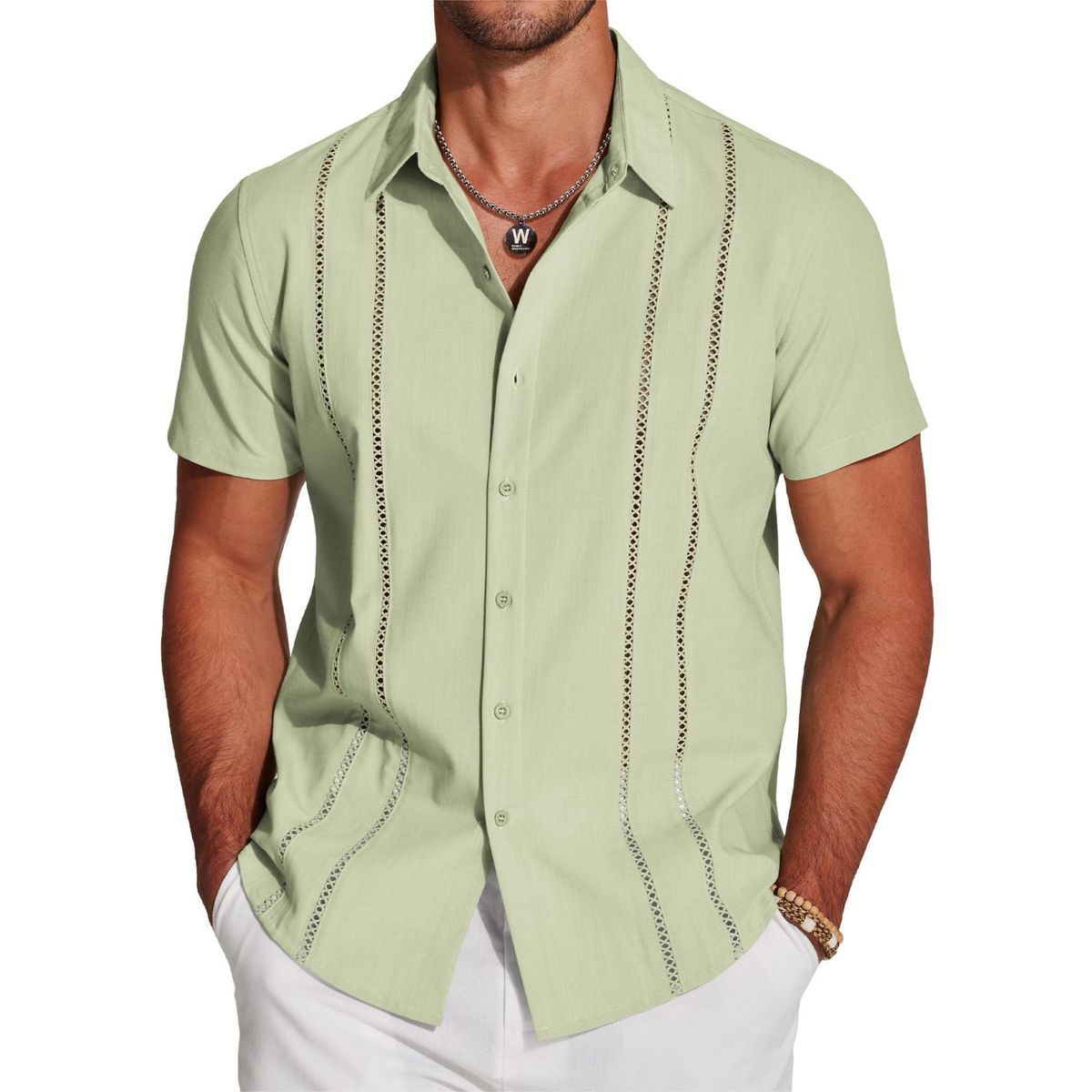 Chemise légère brodée à manches courtes pour hommes