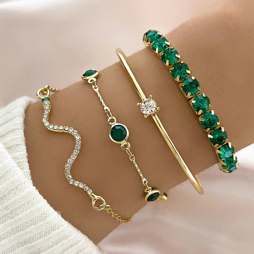 Ensemble de Bracelets en Pierre Précieuse Verte