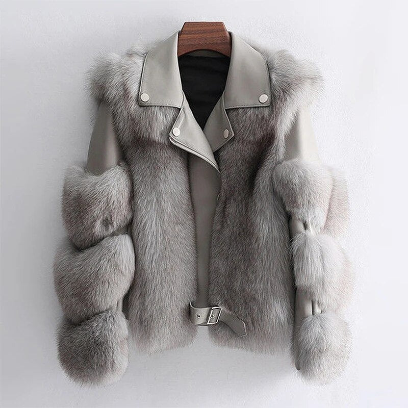 Veste en Cuir de Luxe avec Fourrure