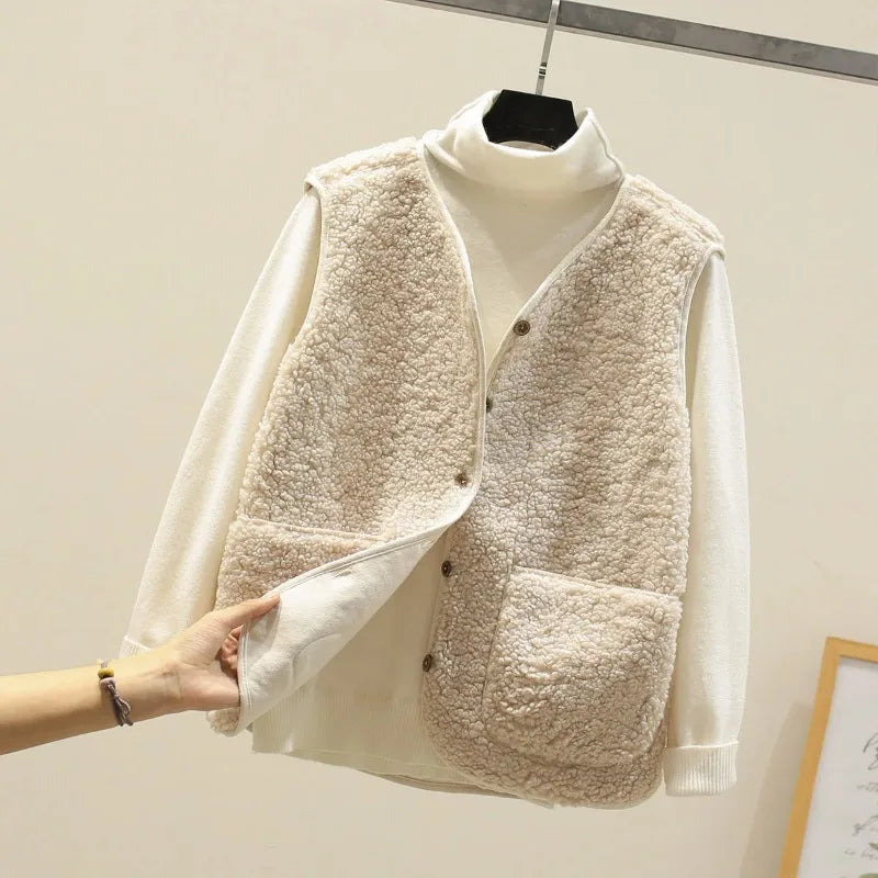 Gilet en Peluche à Deux Poches